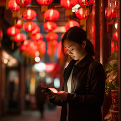 Asian girl using cell phone.