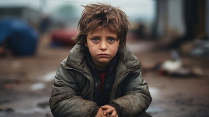 Refugee child and sad expressions on his face