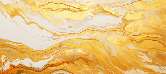 Gold fluid art marbling paint textured background - obrazy, fototapety, plakaty