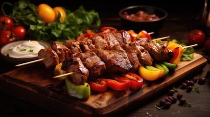 Grilled meat skewers tender shish kebabs, marinated and charred, a flavorful barbecue favorite