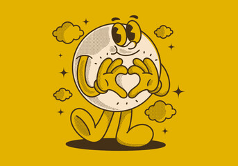 Ball character with happy face, hands forming heart sign