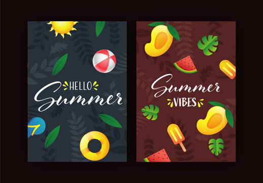 Hello Summer and Summer Vibes Template Design in Gray and Brown Color.