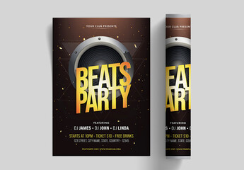 Beats Party Flyer, Invitation Card Template Layout in Dark Color.