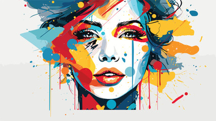  colorful face collage illustration with blurred background sleek modern look. Vector illustration 