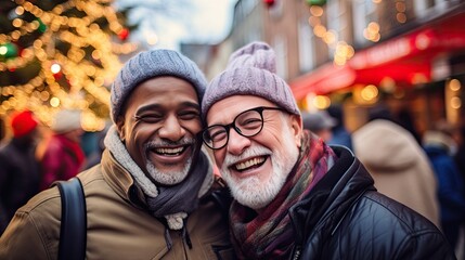 Obraz premium A gay LGBT couple proposing to get married by the sea. By being engaged