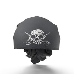 3D rendering of a black pirate bandana with the Jolly Roger emblem