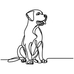 Playful dog in continuous line art drawing style. Puppy playing minimalist black linear sketch isolated on white background. Vector illustration