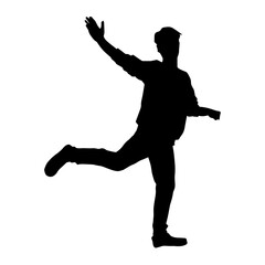 Fototapeta na wymiar Silhouette of a male dancer in action pose. Silhouette of a slim man in dancing pose.