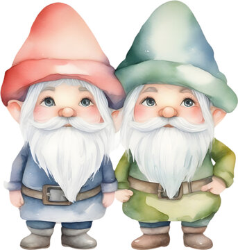 Cute gnome watercolor painting. 