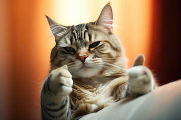 portrait of a cat with thumb up 