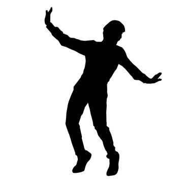 recommend clip art: Silhouette of a male dancer in action pose. Silhouette of a slim man in dancing pose.