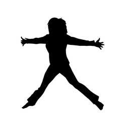 Silhouette of a female dancer in action pose. Silhouette of a slim woman in dancing pose.