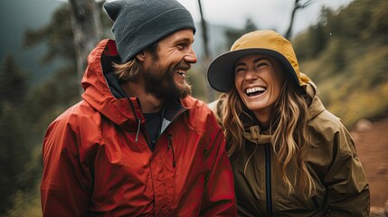 Fototapeta premium Hiking couple happily walking together