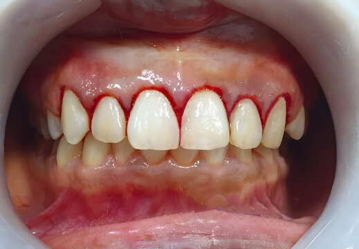 Gum bleeding in upper jaw.