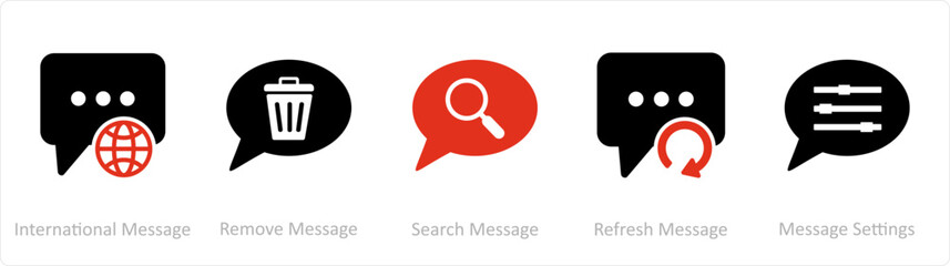 A set of 5 Contact icons as international message, remove message, search message