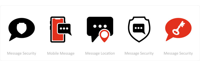 A set of 5 Contact icons as message security, mobile message, message location
