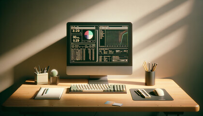 Sleek and Professional Desktop Setup with Retro 90s Aesthetic