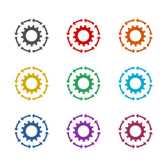  Gear wheel with arrow  icon isolated on white background. Set icons colorful