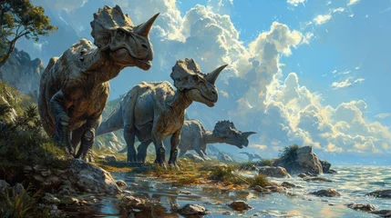 Badkamer foto achterwand Dinosaurus Parasaurolophus Dinosaur in a whimsical and colorful style. In natural habitat. Jurassic Park.