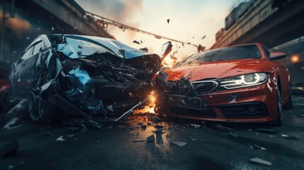 Two car accident concept - obrazy, fototapety, plakaty