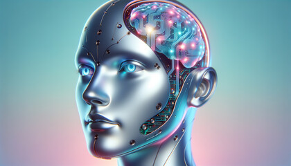 Serene humanoid AI figure with glowing neural pathways, symbolizing innovation and human-like intuition.