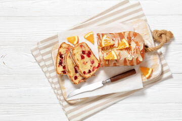 orange cranberry loaf with orange glaze, top view