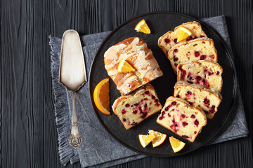 orange cranberry loaf with orange glaze, top view