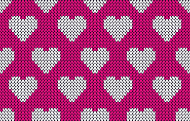 Valentine's Day holiday seamless pattern knitted with hearts. Knitted sweater design project or cross embroidery.