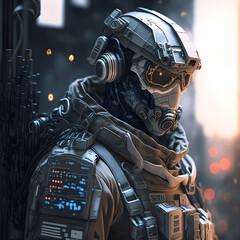 SOLDIER CONCEPT FROM THE FUTURE. SOLDIER FIGHTING IN SPACE