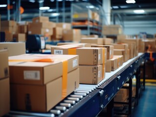 Pile of cardboard boxes in the delivery service warehouse storage