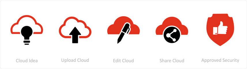 A set of 5 Internet icons as cloud idea, upload cloud, edit cloud