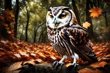 great horned owl in autumn