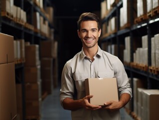 Male warehouse worker portrait in warehouse storage