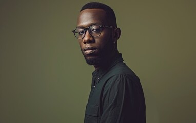 Fototapeta premium Focused African Graphic Designer in Dark Green Shirt
