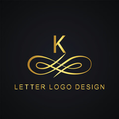K letter logo design with golden crown vector.