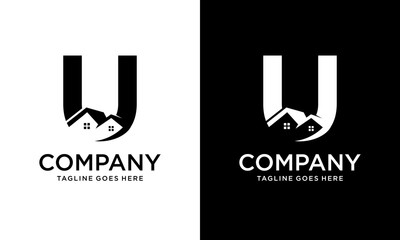 Creative Logo design of U house for construction, home, real estate, building, property. Minimal awesome trendy professional logo design template on black background.