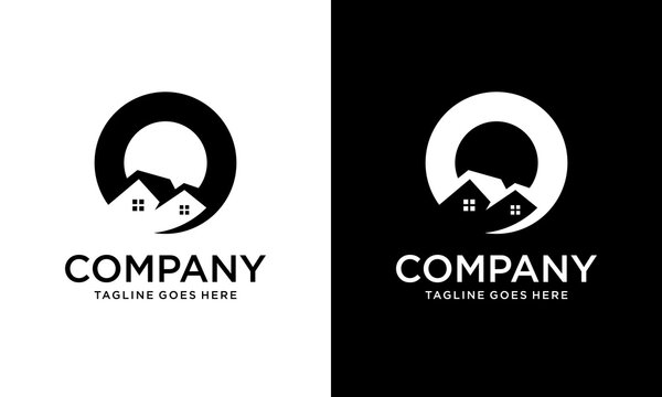 Creative Logo design of O house for construction, home, real estate, building, property. Minimal awesome trendy professional logo design template on black background.