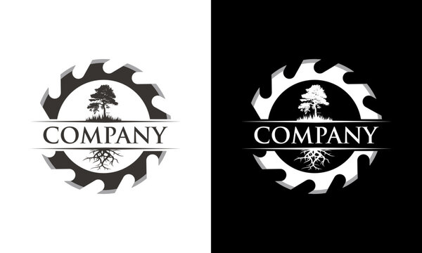 Sawmill emblem logo vector for carpentry, woodworkers, lumberjack, sawmill service.Isolated on white background