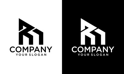 Creative real estate logo with Letter RM initial with house shape logo design