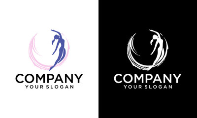 Creative brush Abstract with woman dancing, dancer silhouette logo design