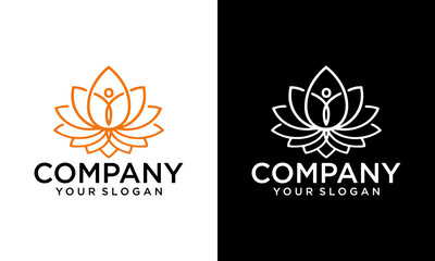 Creative Well Body Fitness Logo, Cosmetic Brand identity. For Spa product and Beauty Salon Business. Stylized human yoga shape in abstract lotus symbol. Vector icon.