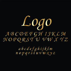 Vector flat style font, Set of letters, numbers, Gold letter Logo design.