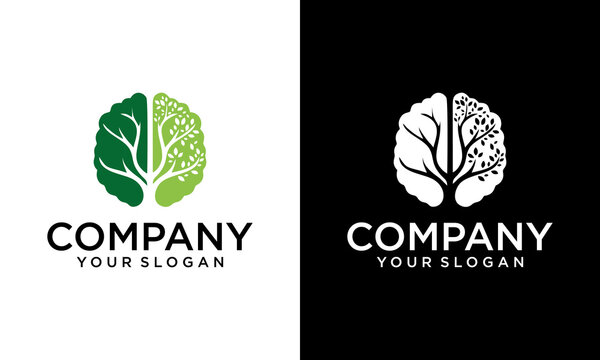Creative Modern brain tree logo design. Think green vector logo template. Excellent logo, simple and unique.