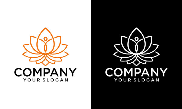 Creative Well Body Fitness Logo, Cosmetic Brand identity. For Spa product and Beauty Salon Business. Stylized human yoga shape in abstract lotus symbol. Vector icon. - Powered by Adobe