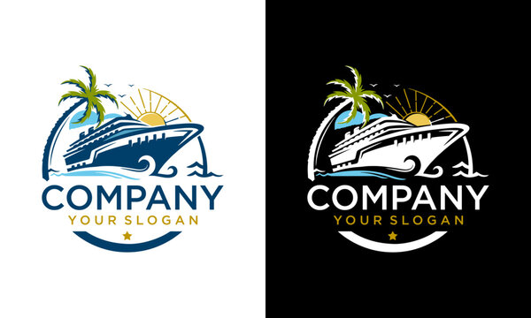 Creative ocean Cruise ship icon logo design vector illustration. Maritime Luxury Cruise Logo Template.