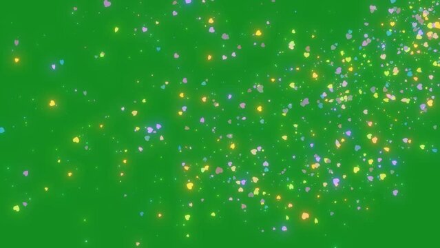 Glitter Magic Heart Shape Particle Trail Flying, Glitter Magic Sparkle Magic Glitter Heart Shape Particles Animation On Green Screen Background, Magic Particle Trail Moving On Over Green Background