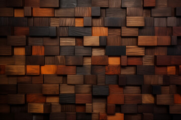 Wood art background abstract texture, closeup of detailed organic brown wooden squares geometric shapes