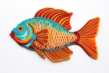 embroidered fish isolated on white background. Artistic stitching design - obrazy, fototapety, plakaty