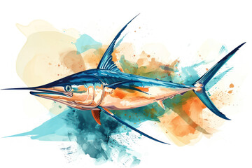 watercolor of swordfish - obrazy, fototapety, plakaty