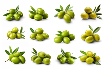 Foto op Canvas Green olives with leaves isolated on transparent or white background  © KimlyPNG